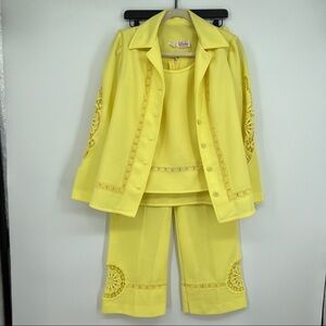 Mel Warshaw Miss Jane Miami Vintage Cutout Floral Lace Yellow 3 Pc Set Women's